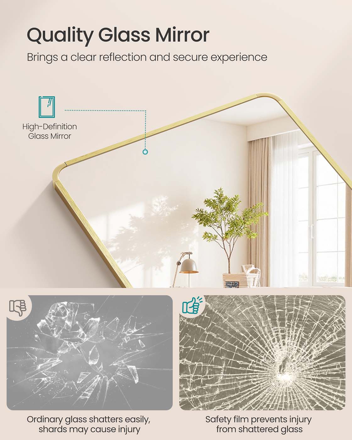 Full Length Mirror 160 x 50 cm Rectangle with Stand Pale Gold - image 37