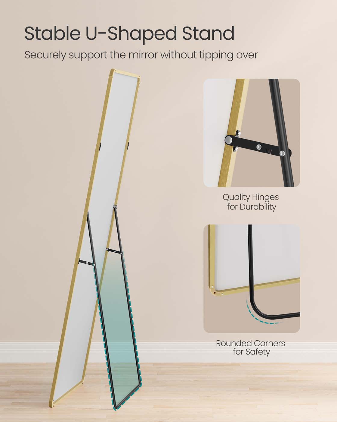 Full Length Mirror 160 x 50 cm Rectangle with Stand Pale Gold - image 38