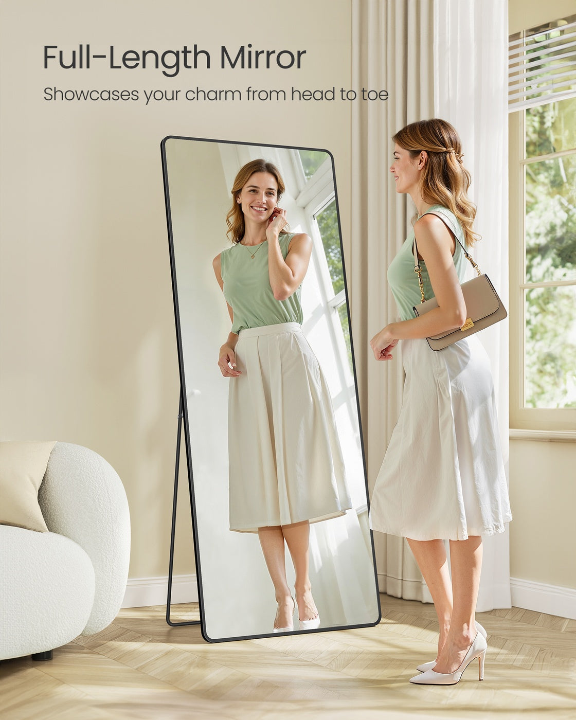 Full Length Mirror 160 x 50 cm Rectangle with Stand Pale Gold - image 26
