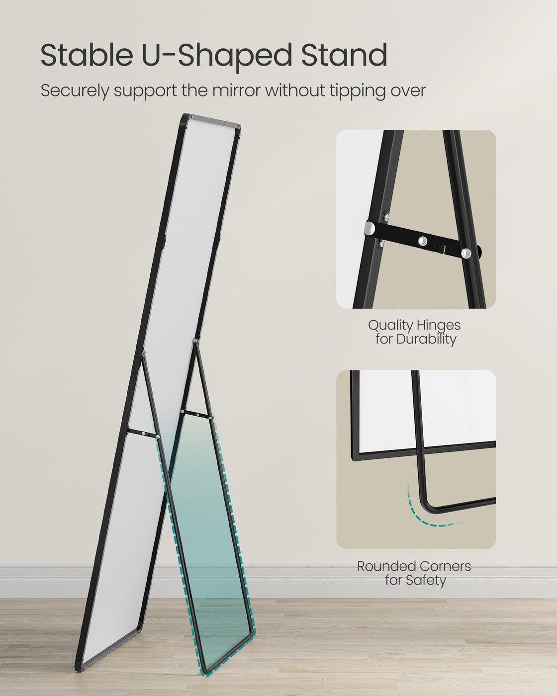 Full Length Mirror 160 x 50 cm Rectangle with Stand Pale Gold - image 30