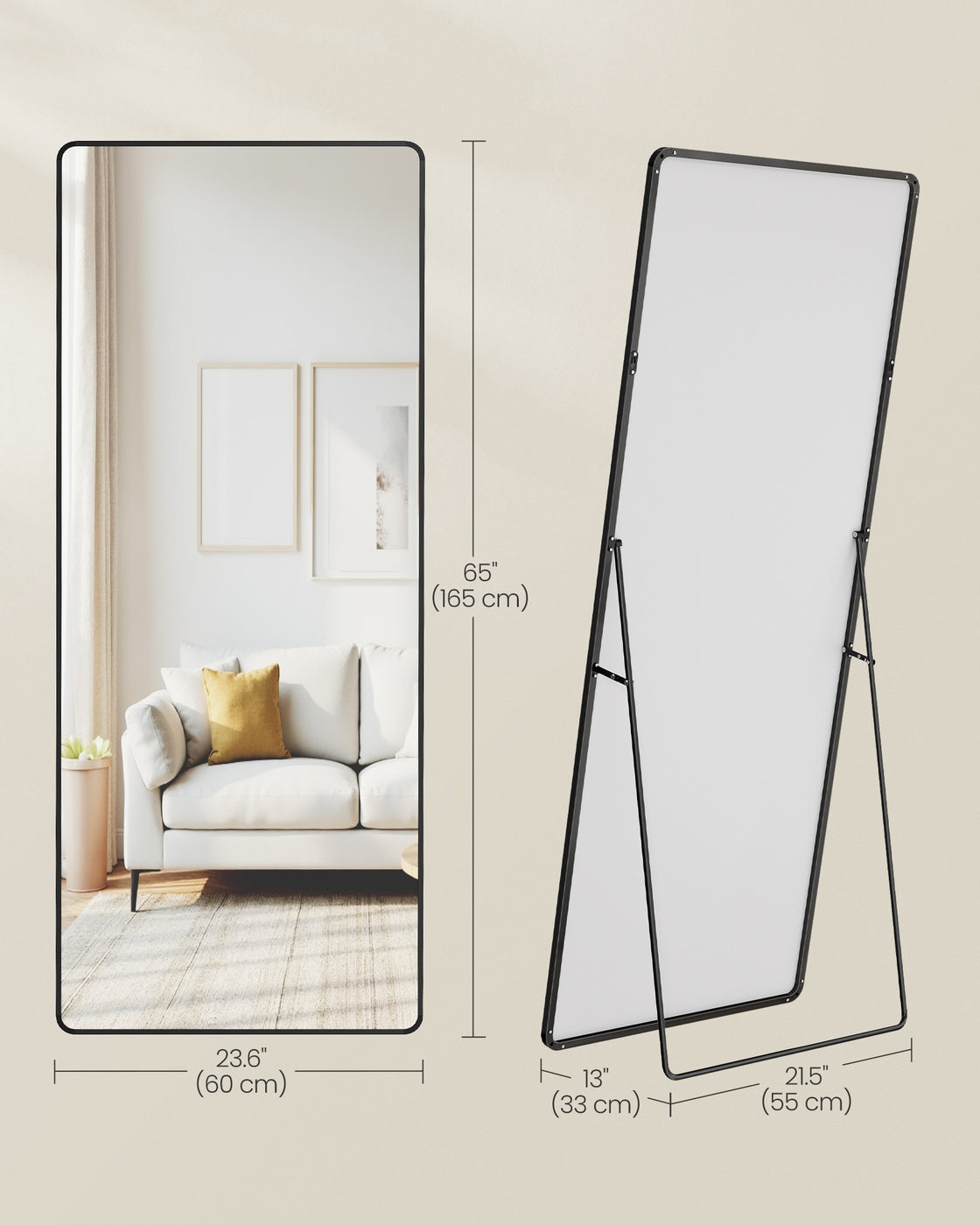 Full Length Mirror 160 x 50 cm Rectangle with Stand Pale Gold - image 32