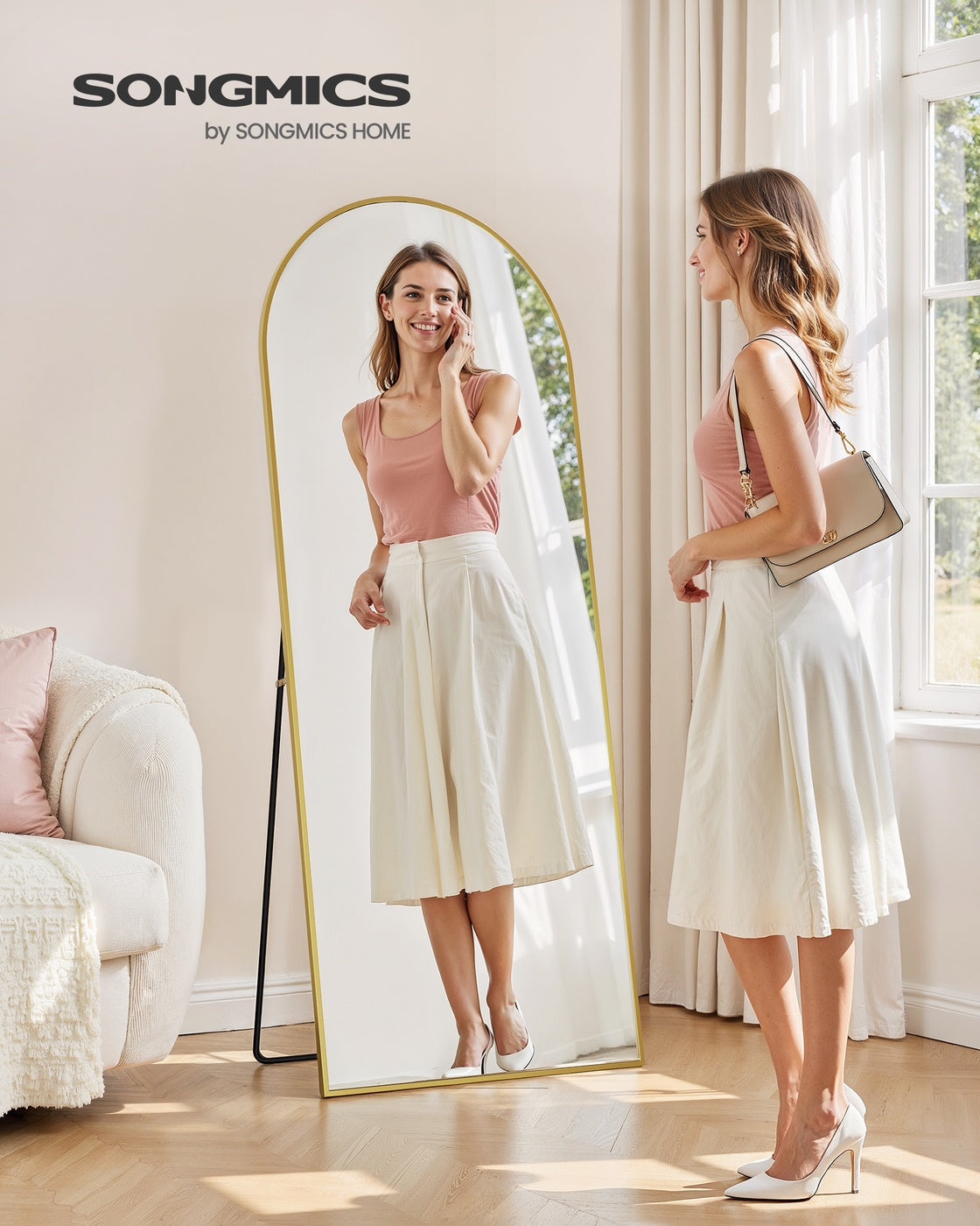Full Length Mirror 160 x 50 cm Arched with Stand Pale Gold - image 28