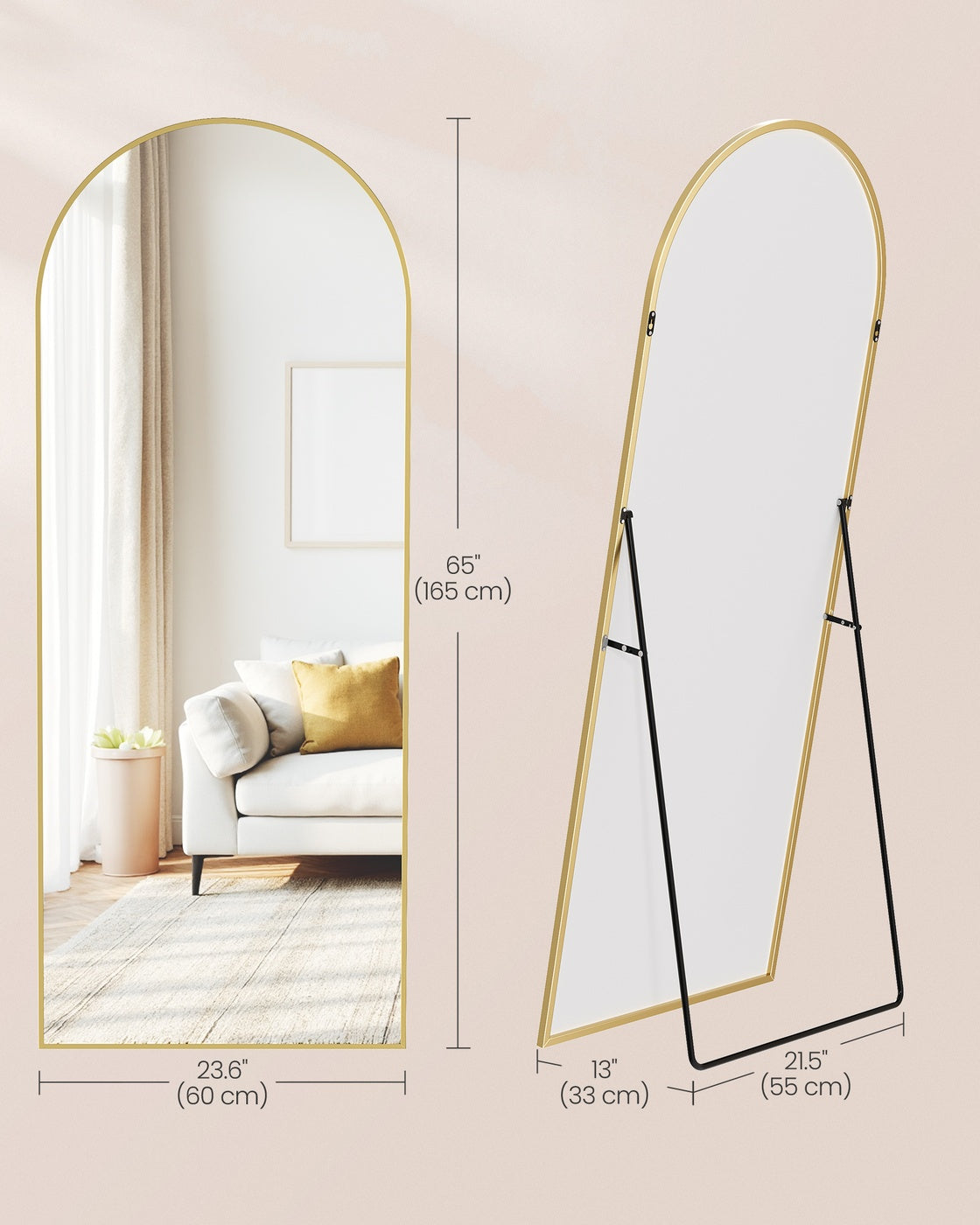 Full Length Mirror 160 x 50 cm Arched with Stand Pale Gold - image 31