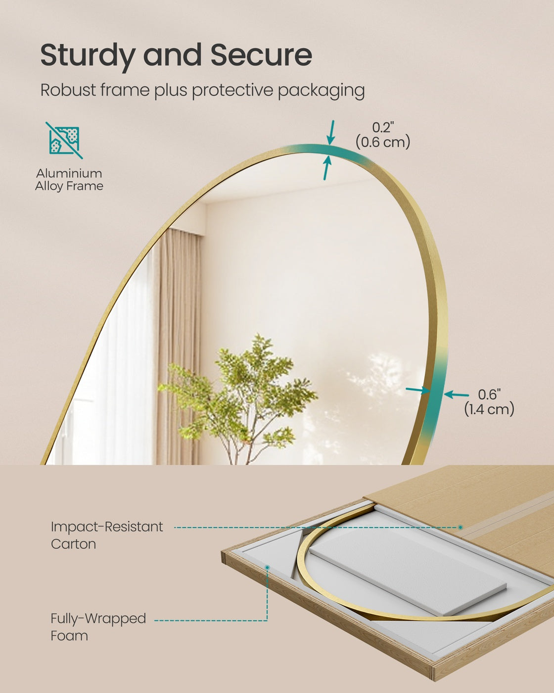 Full Length Mirror 160 x 50 cm Arched with Stand Pale Gold - image 32