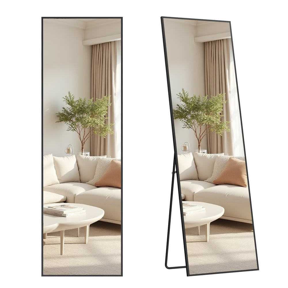 Full Length Mirror Rectangle Full Body Floor Mirror with Stand 160 x 50 cm Matte Black - image 1