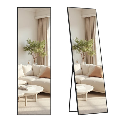 Full Length Mirror Rectangle Full Body Floor Mirror with Stand 160 x 50 cm Matte Black - image 1