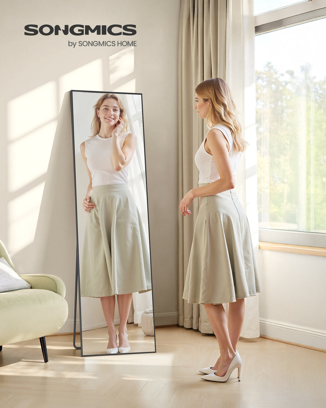 Full Length Mirror Rectangle Full Body Floor Mirror with Stand 160 x 50 cm Matte Black - image 2