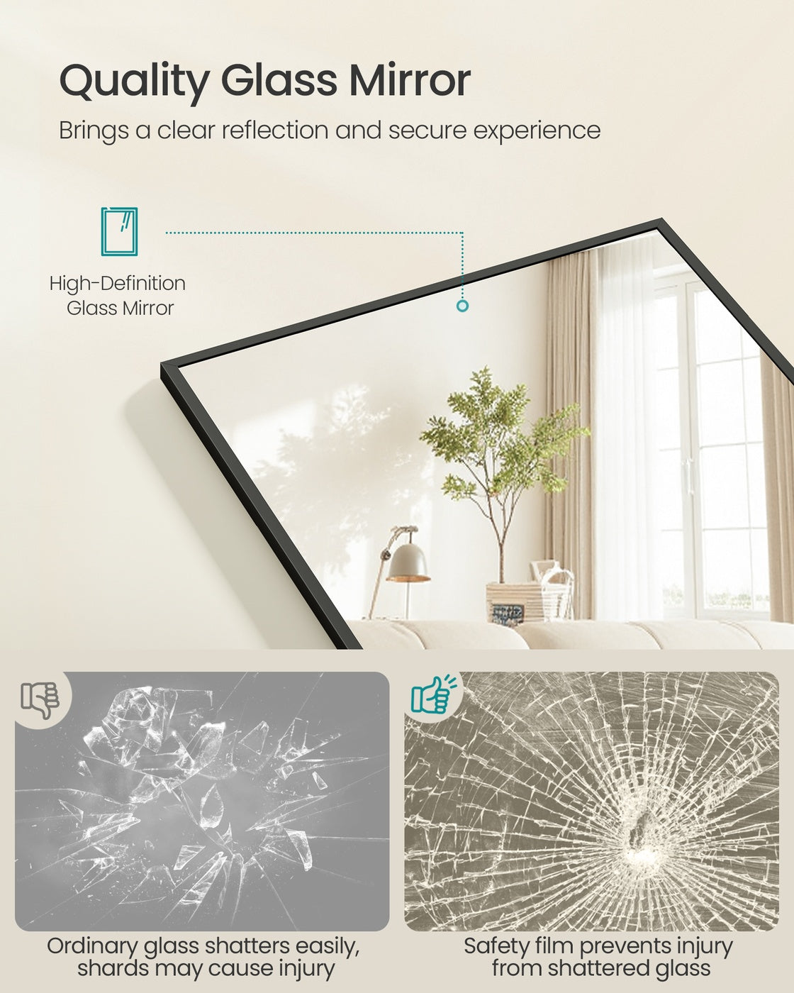 Full Length Mirror Rectangle Full Body Floor Mirror with Stand 160 x 50 cm Matte Black - image 3