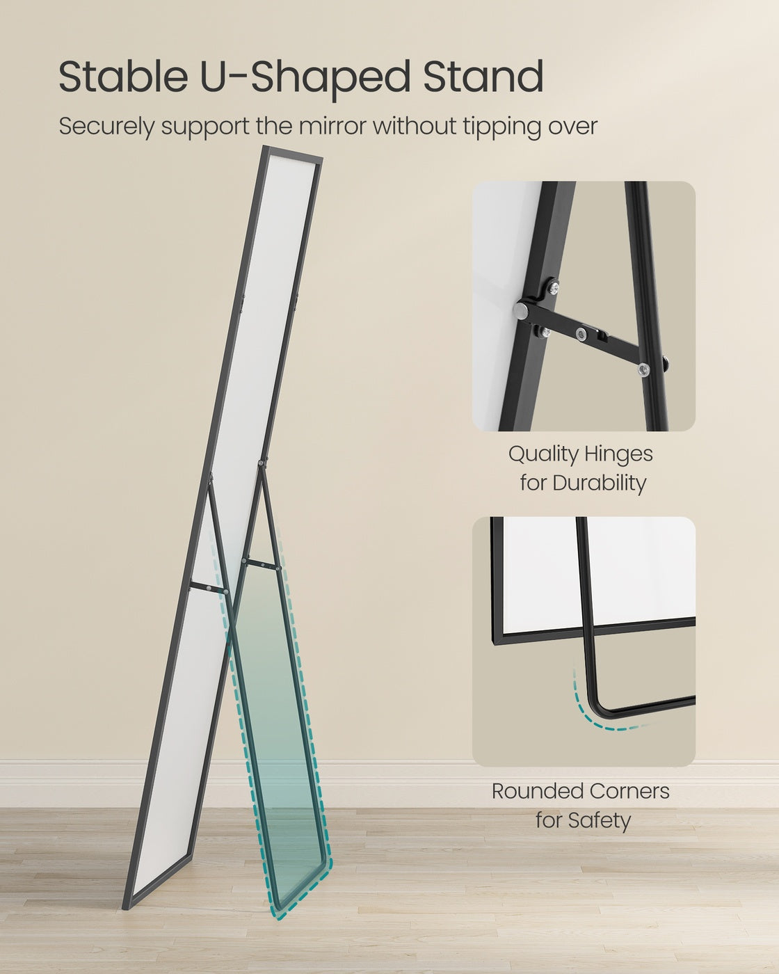 Full Length Mirror Rectangle Full Body Floor Mirror with Stand 160 x 50 cm Matte Black - image 4