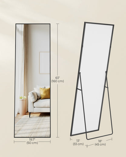 Full Length Mirror Rectangle Full Body Floor Mirror with Stand 160 x 50 cm Matte Black - image 5