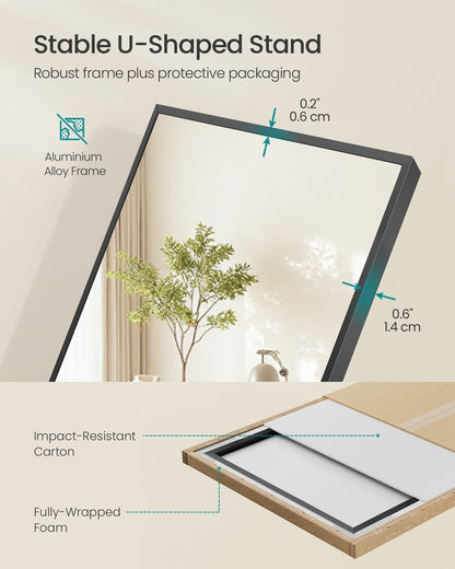 Full Length Mirror Rectangle Full Body Floor Mirror with Stand 160 x 50 cm Matte Black - image 6