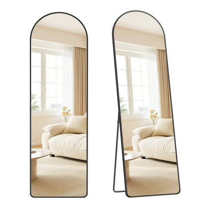 Full Length Mirror Arched Full Body Floor Mirror with Stand 160 x 50 cm Matte Black - image 1