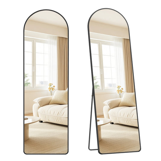 Full Length Mirror Arched Full Body Floor Mirror with Stand 160 x 50 cm Matte Black - image 1