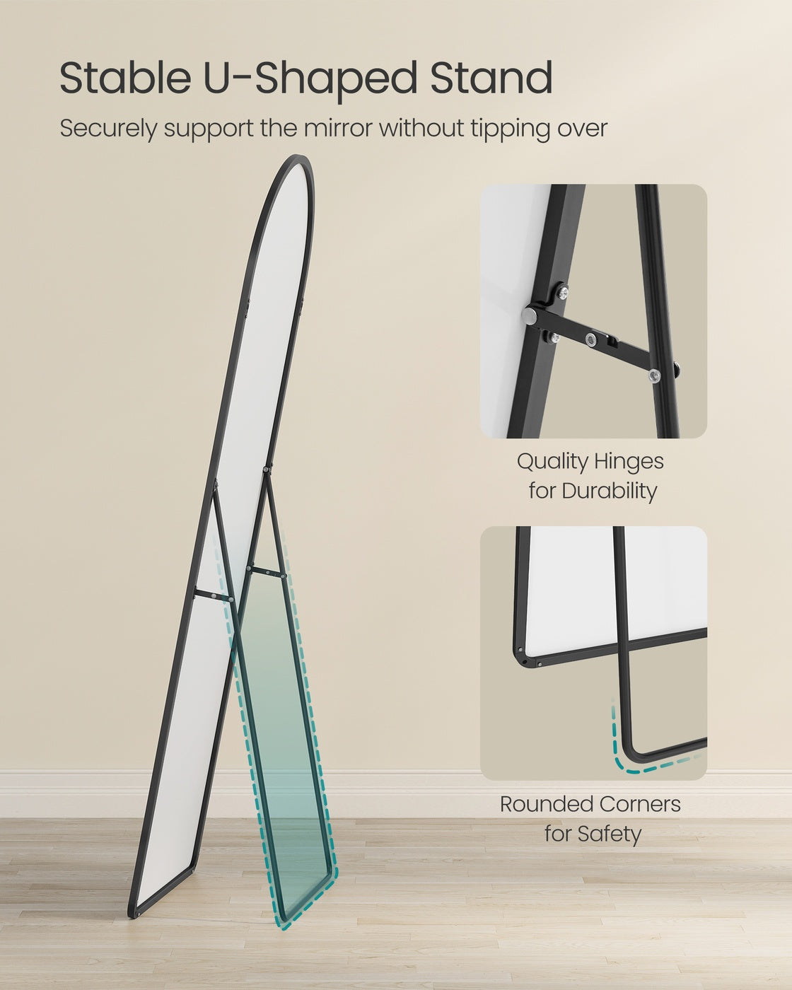 Full Length Mirror Arched Full Body Floor Mirror with Stand 160 x 50 cm Matte Black - image 4
