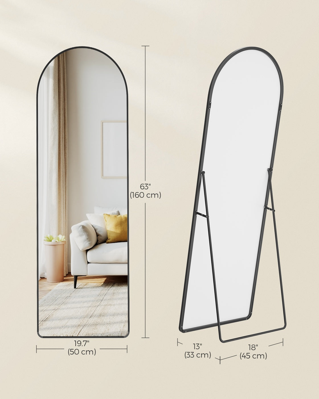 Full Length Mirror Arched Full Body Floor Mirror with Stand 160 x 50 cm Matte Black - image 5