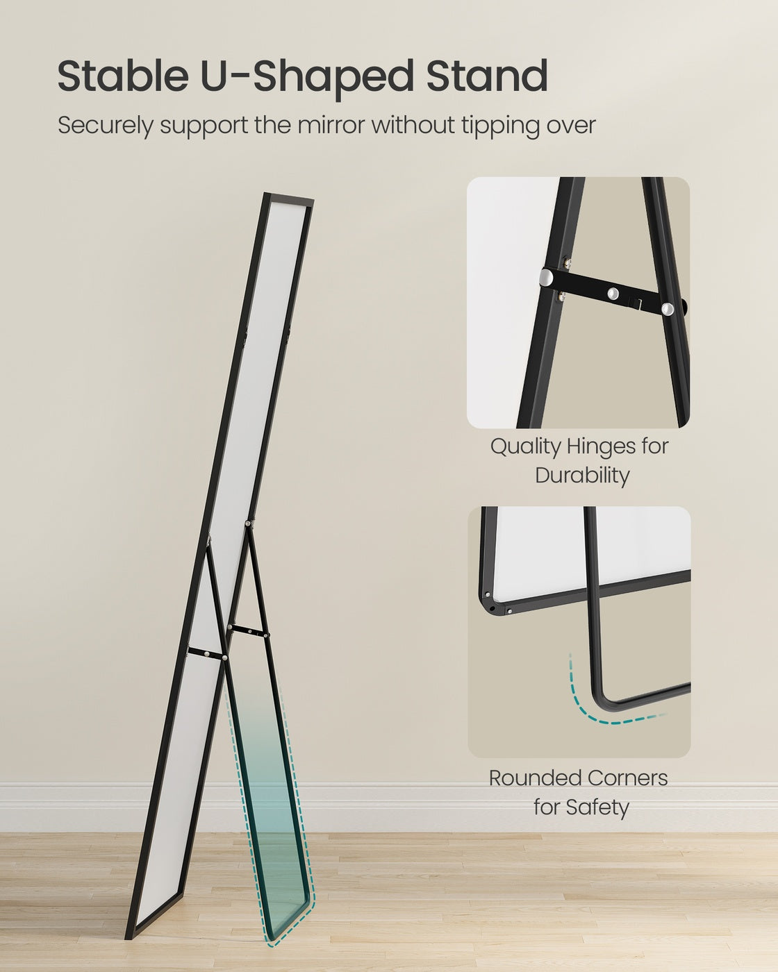 Full Length Mirror Rectangle Full Body Floor Mirror with Stand 160 x 50 cm Matte Black - image 10