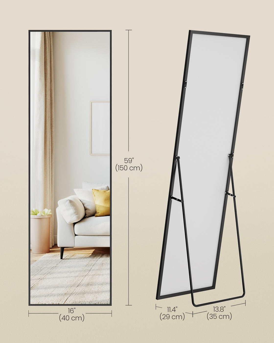 Full Length Mirror Rectangle Full Body Floor Mirror with Stand 160 x 50 cm Matte Black - image 11