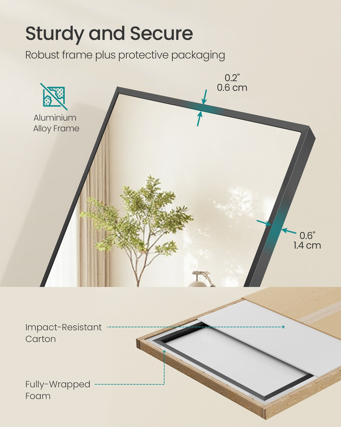 Full Length Mirror Rectangle Full Body Floor Mirror with Stand 160 x 50 cm Matte Black - image 12