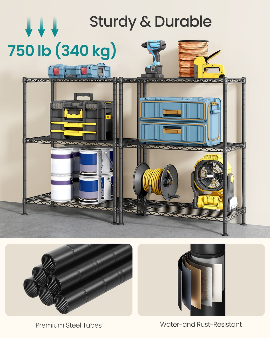 Storage Shelf Metal Garage Shelving Unit 3 Tier 30 x 60 x 77 cm Ink Black - image 3