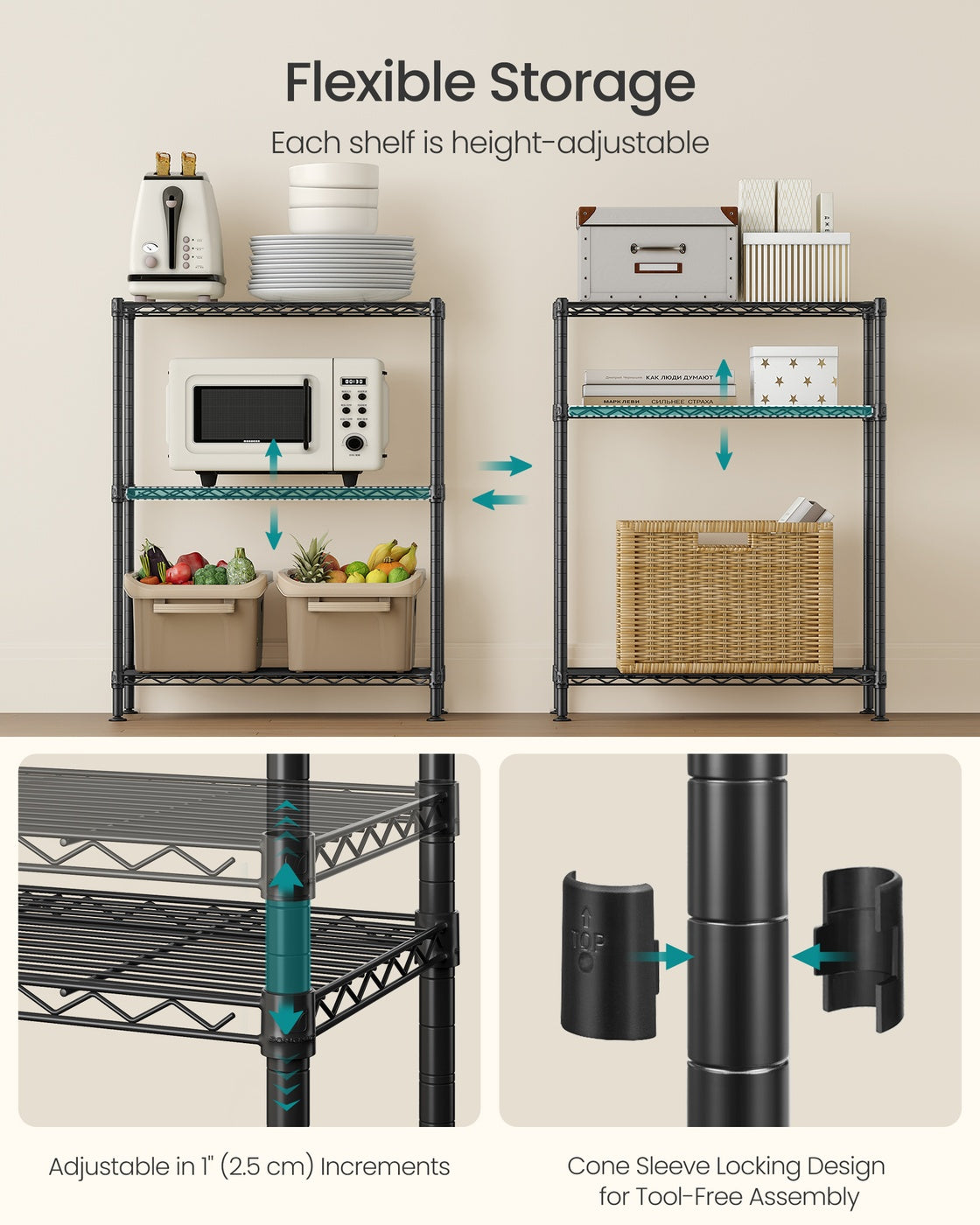 Storage Shelf Metal Garage Shelving Unit 3 Tier 30 x 60 x 77 cm Ink Black - image 4