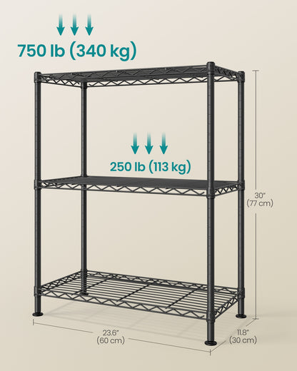 Storage Shelf Metal Garage Shelving Unit 3 Tier 30 x 60 x 77 cm Ink Black - image 6
