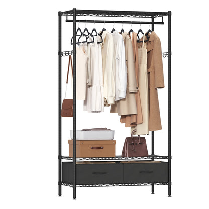 Clothes Rack with Mesh Shelf and Fabric Drawers Ink Black - image 1