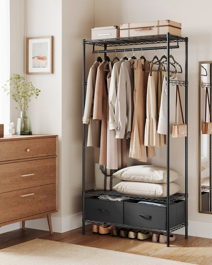 Clothes Rack with Mesh Shelf and Fabric Drawers Ink Black - image 2