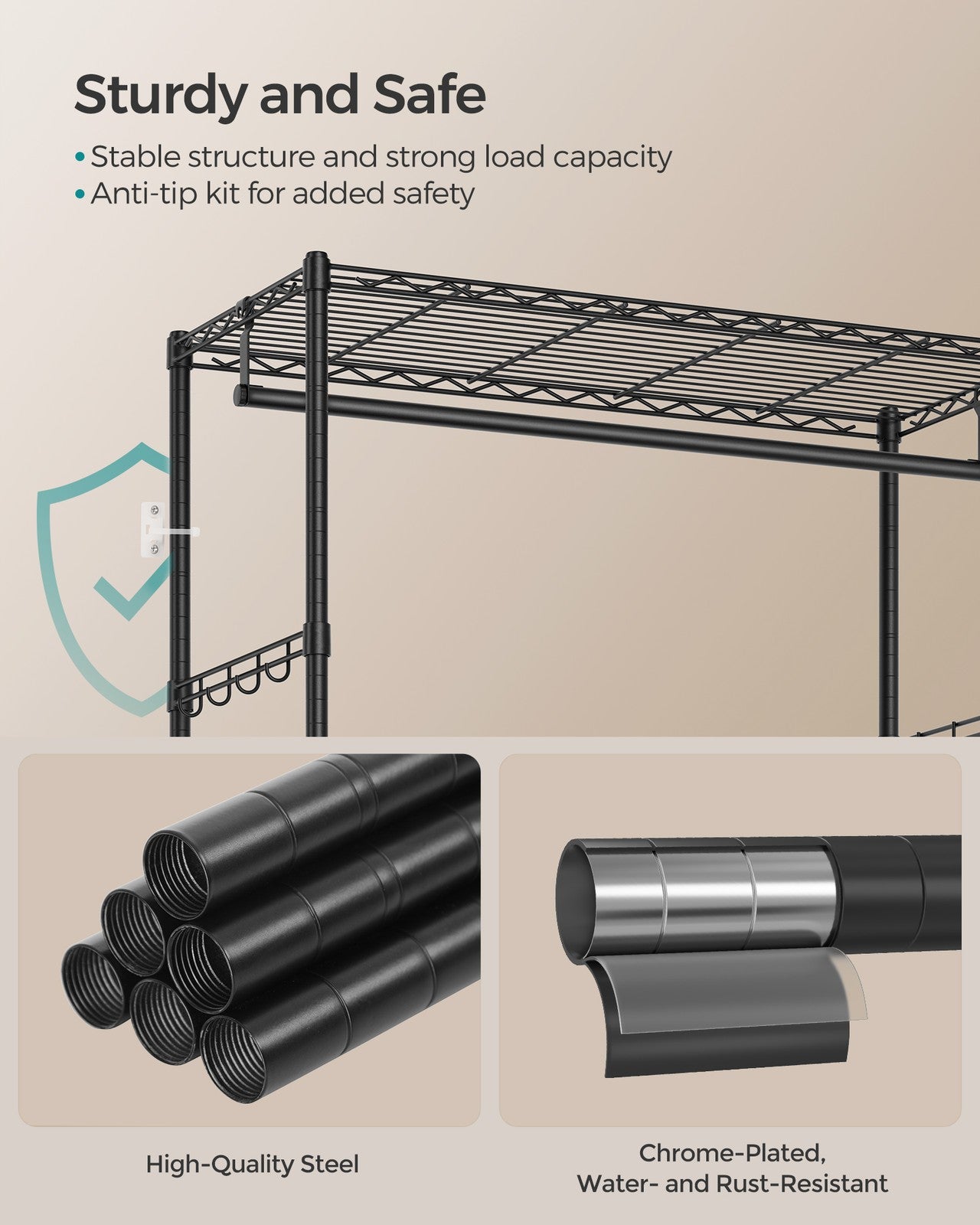 Clothes Rack with Mesh Shelf and Fabric Drawers Ink Black - image 4