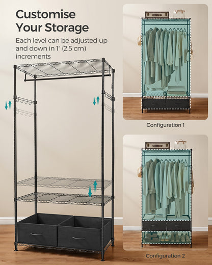 Clothes Rack with Mesh Shelf and Fabric Drawers Ink Black - image 5
