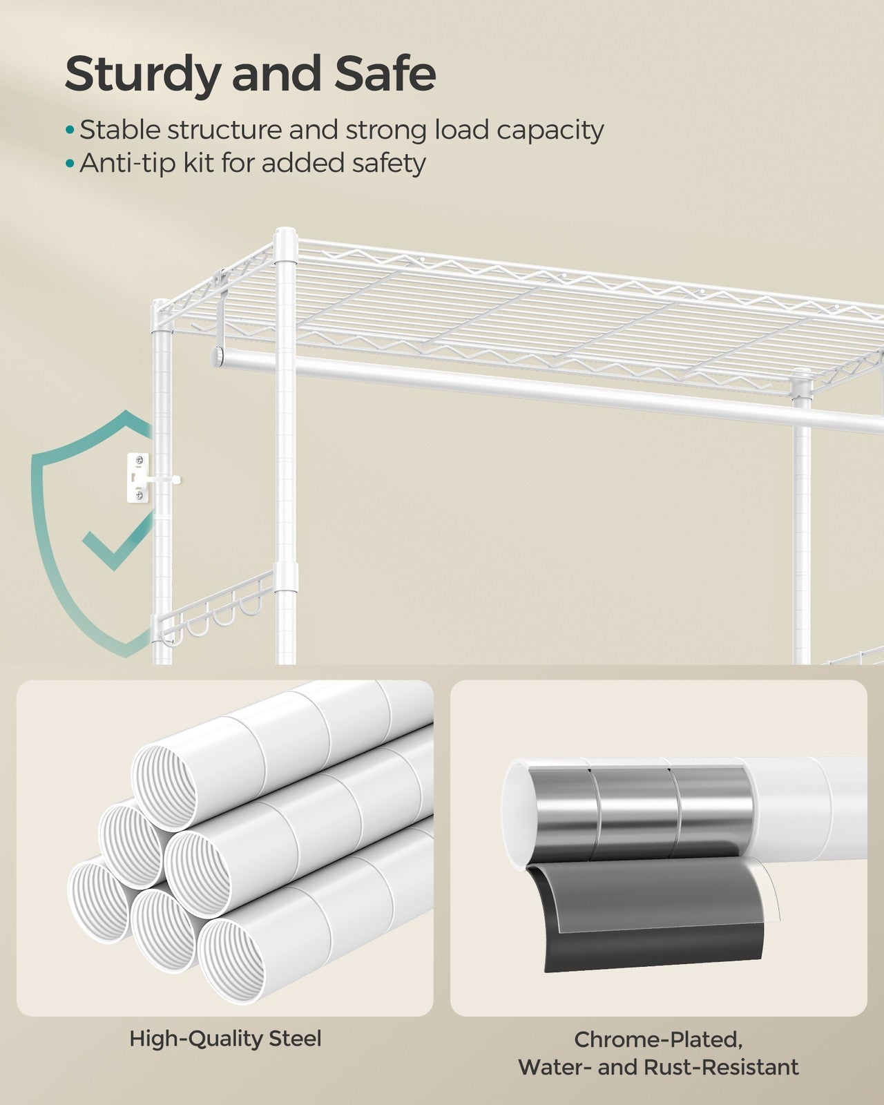 Clothes Rack with Mesh Shelf and Fabric Drawers Ink Black - image 10