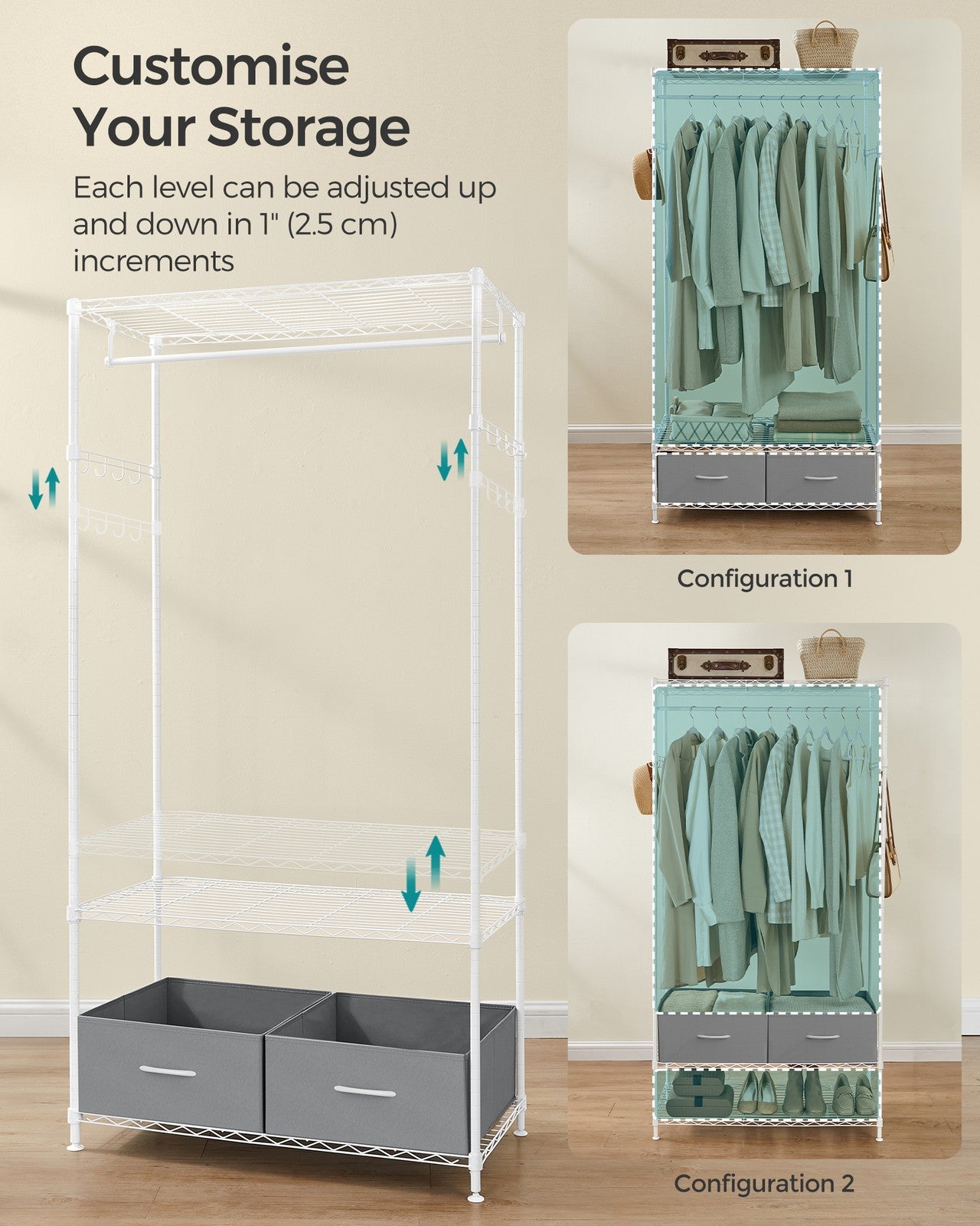 Clothes Rack with Mesh Shelf and Fabric Drawers Ink Black - image 11
