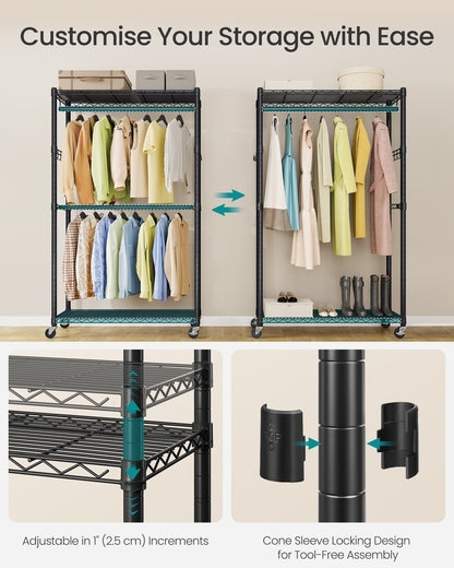 Rolling Portable Wardrobe with Adjustable Shelves and Hanging Rails 40 x 90 x 199 cm Ink Black - image 4