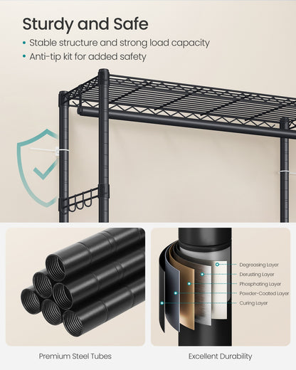Rolling Portable Wardrobe with Adjustable Shelves and Hanging Rails 40 x 90 x 199 cm Ink Black - image 5