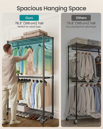 Rolling Portable Wardrobe with Adjustable Shelves and Hanging Rails 40 x 90 x 199 cm Ink Black - image 7