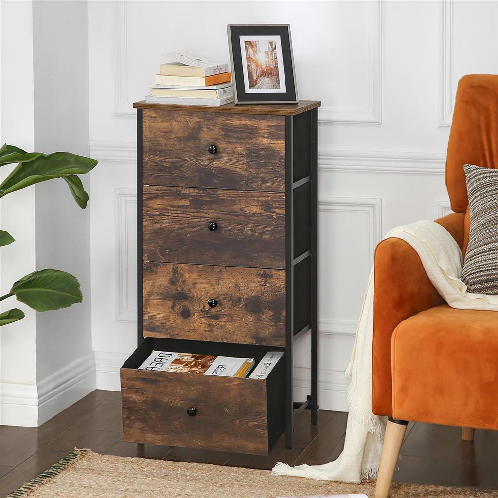 Chest of Drawers, 4 Fabric Drawers, White and Oak - image 36