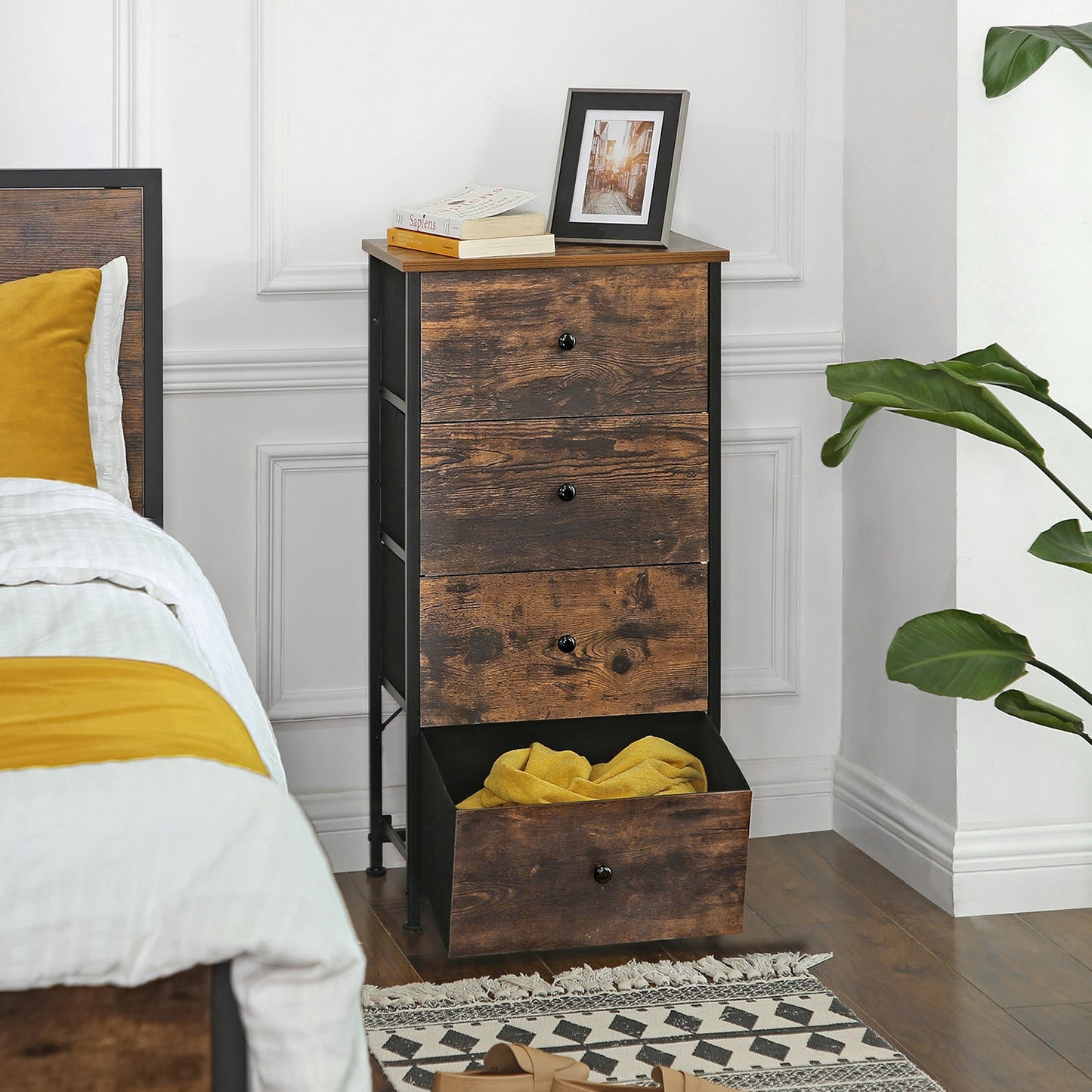Chest of Drawers, 4 Fabric Drawers, White and Oak - image 41