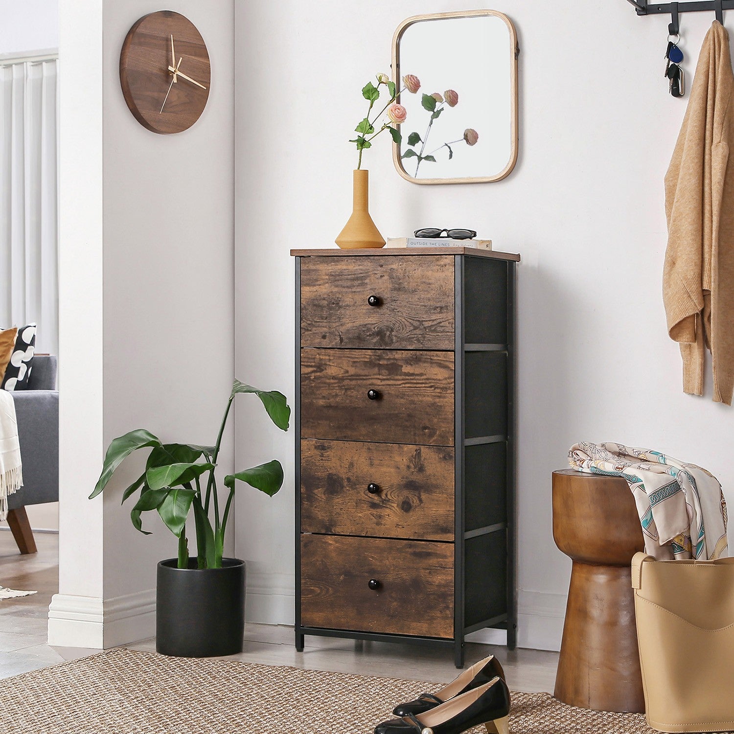 Chest of Drawers, 4 Fabric Drawers, White and Oak - image 42