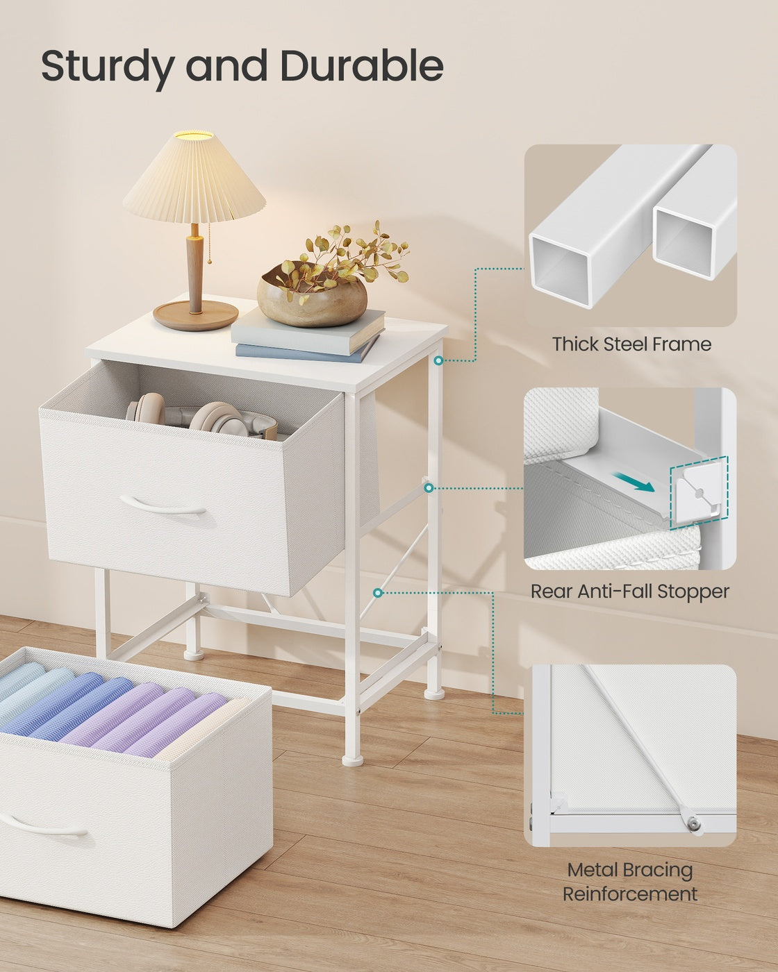 2-drawer bedside table with fabric storage - image 60