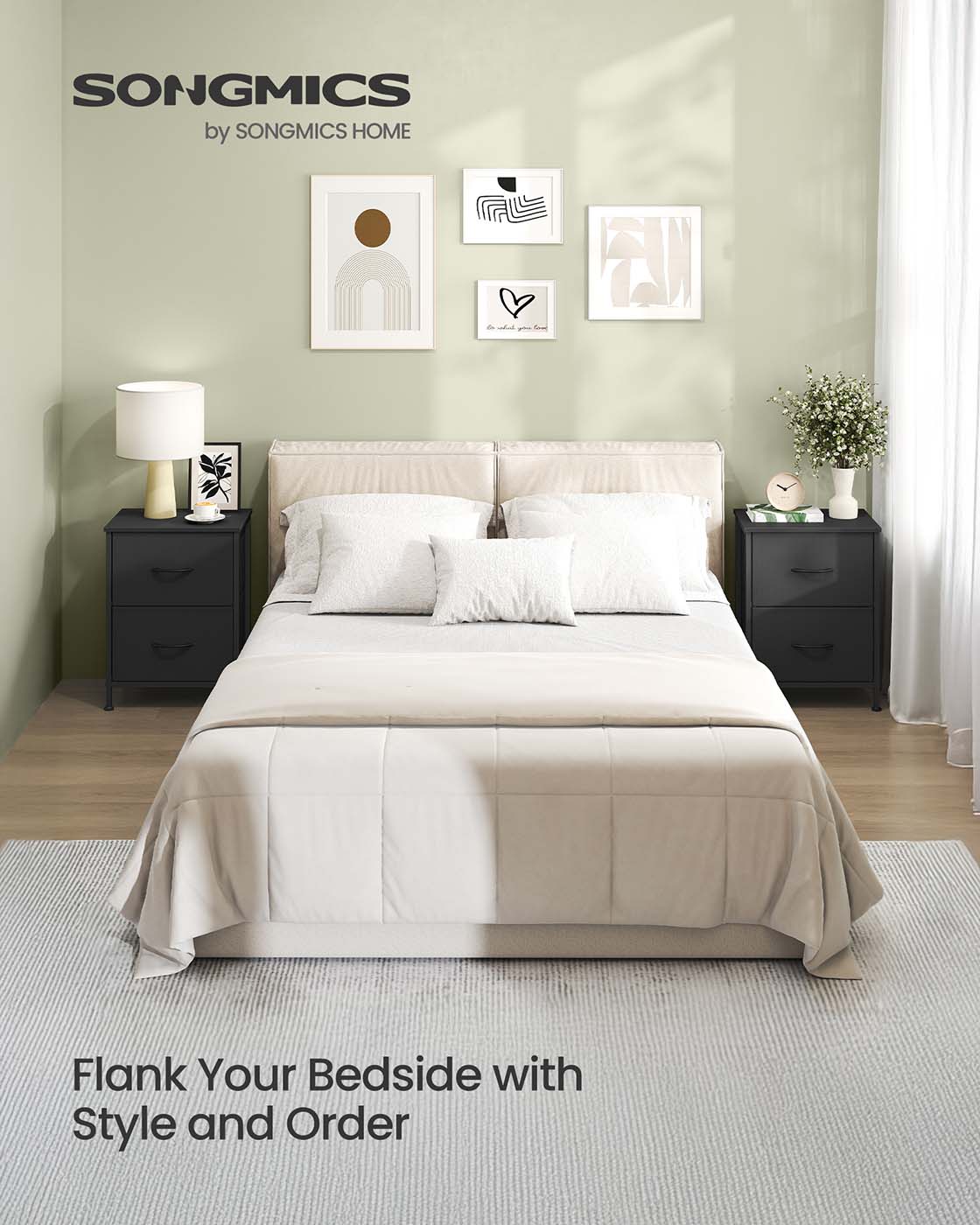 2-drawer bedside table with fabric storage - image 2
