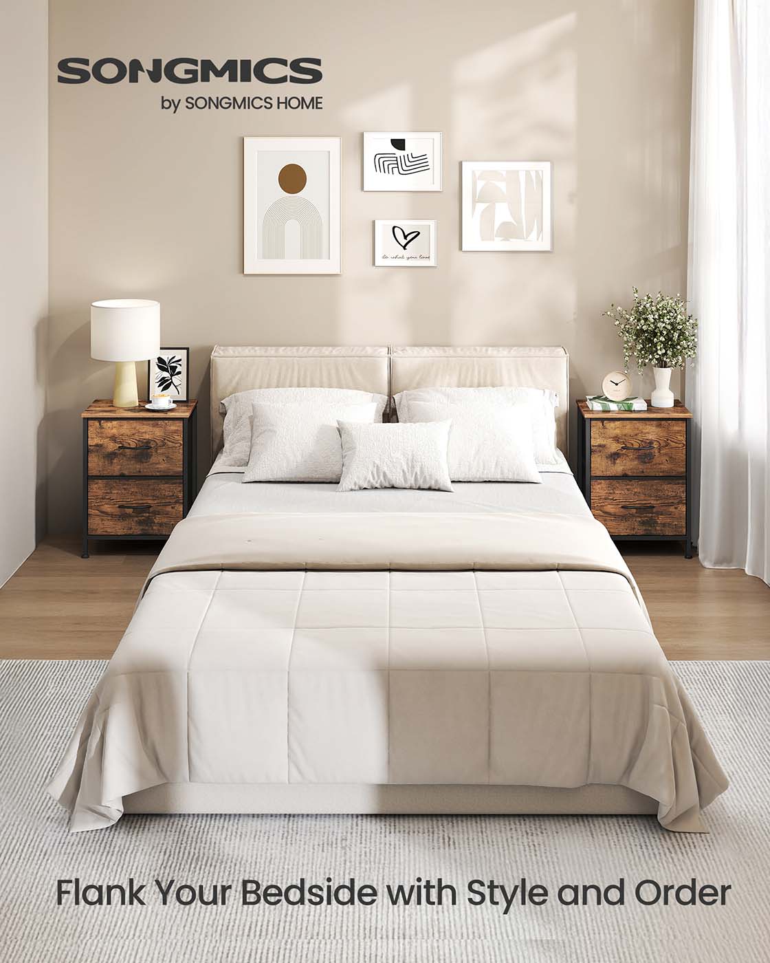 2-drawer bedside table with fabric storage - image 8