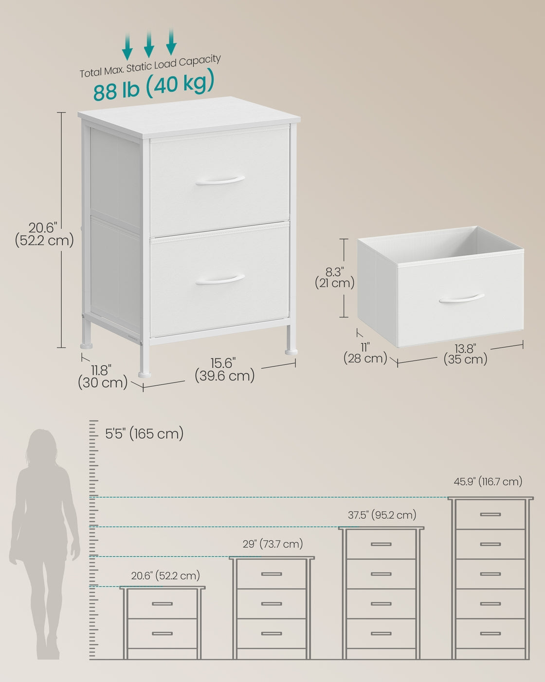 2-drawer bedside table with fabric storage - image 35