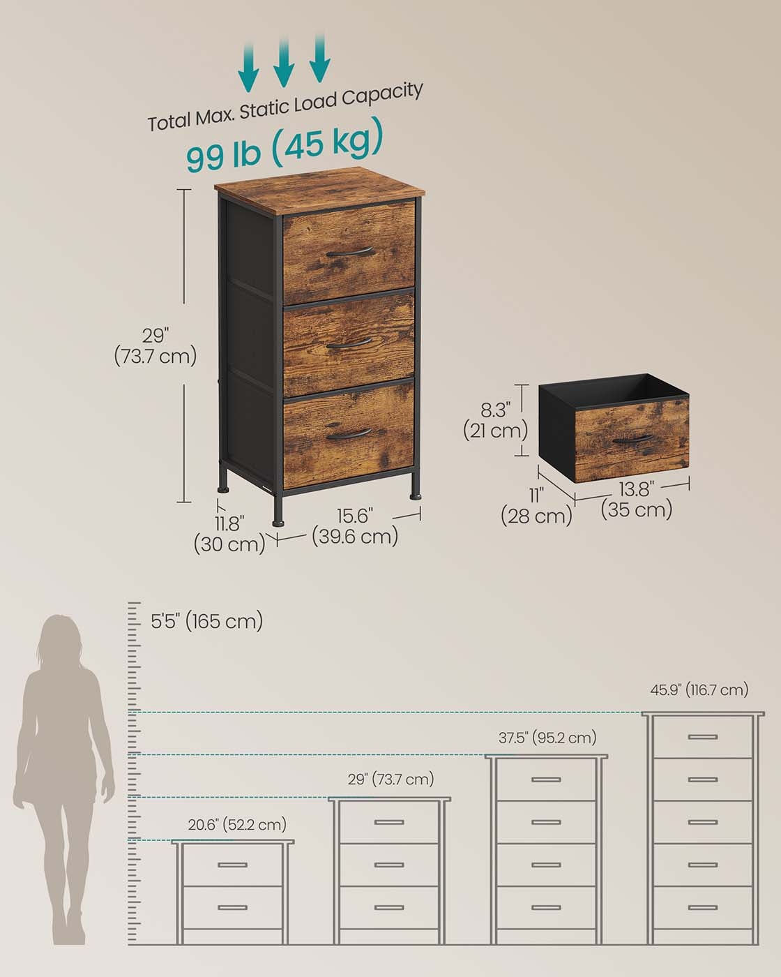 2-drawer bedside table with fabric storage - image 17