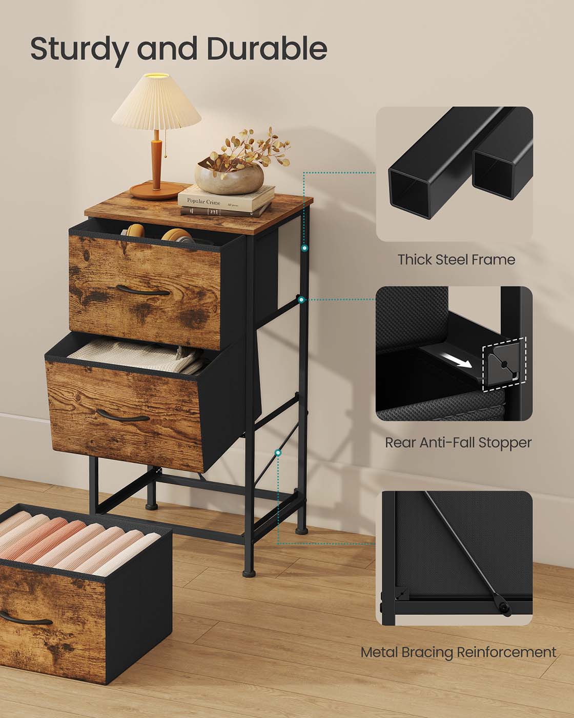 2-drawer bedside table with fabric storage - image 18