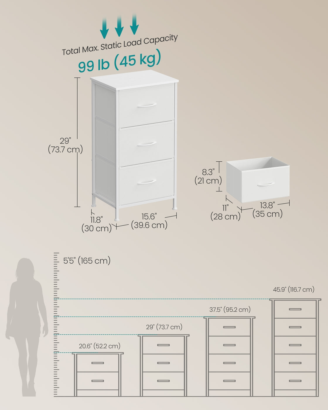 Chest of Drawers 3 Fabric Drawers Storage Unit - image 5