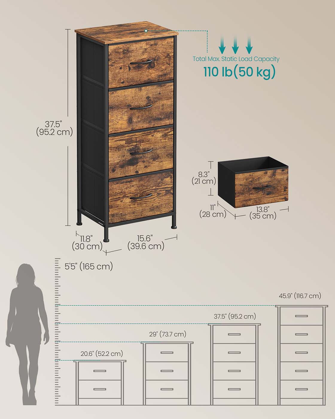 2-drawer bedside table with fabric storage - image 23