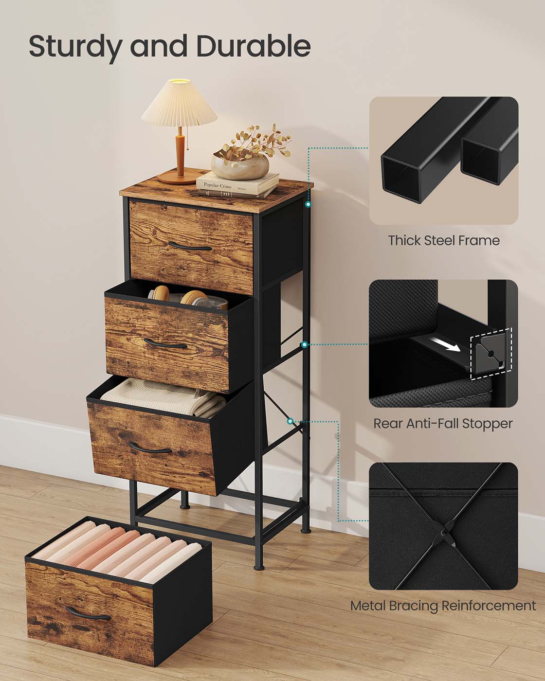 2-drawer bedside table with fabric storage - image 24