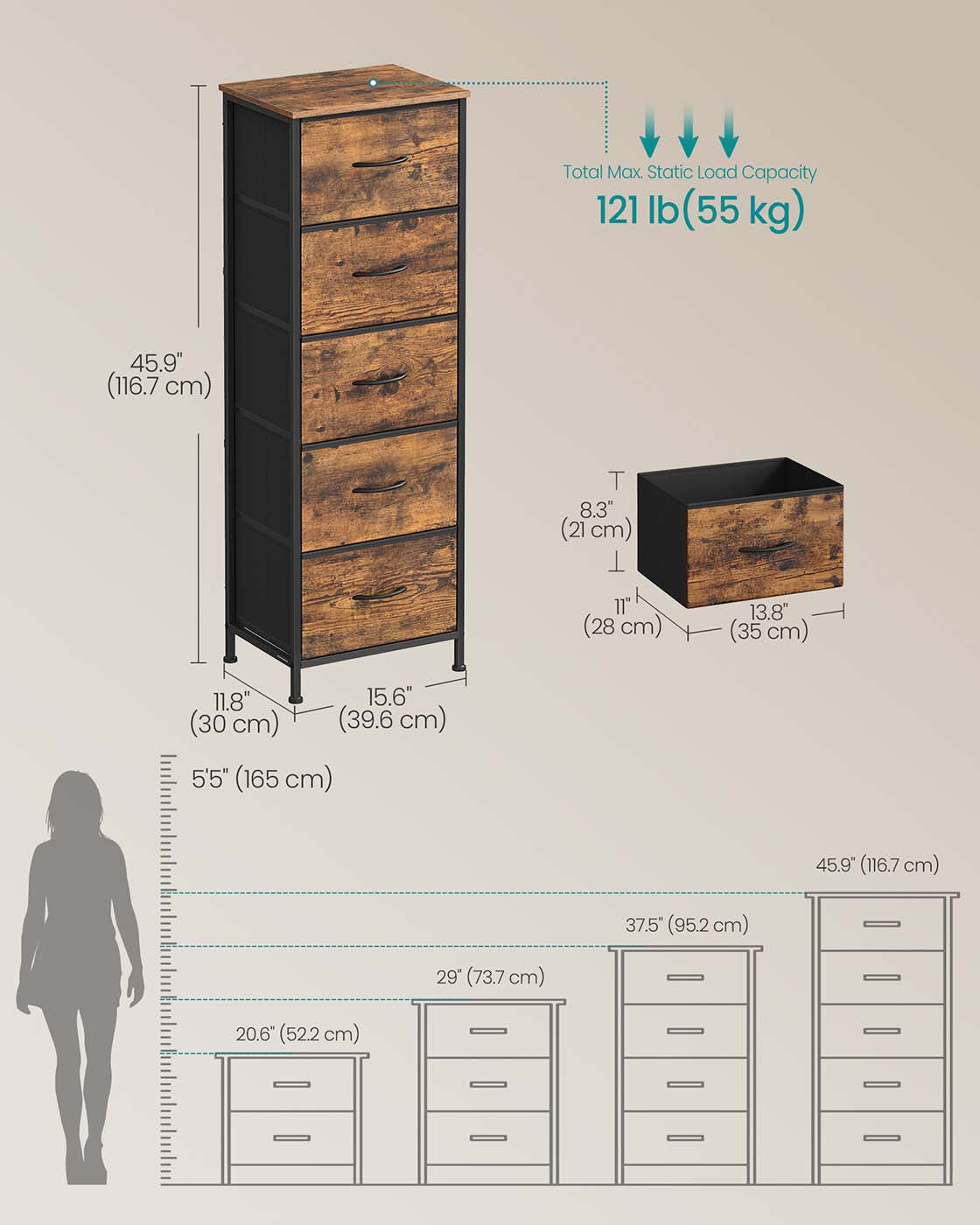 2-drawer bedside table with fabric storage - image 29