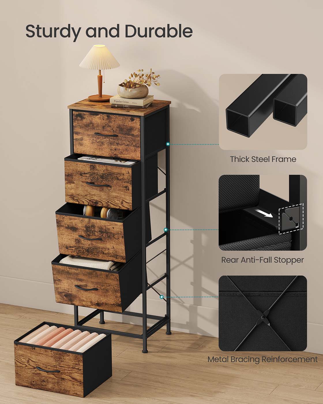2-drawer bedside table with fabric storage - image 30