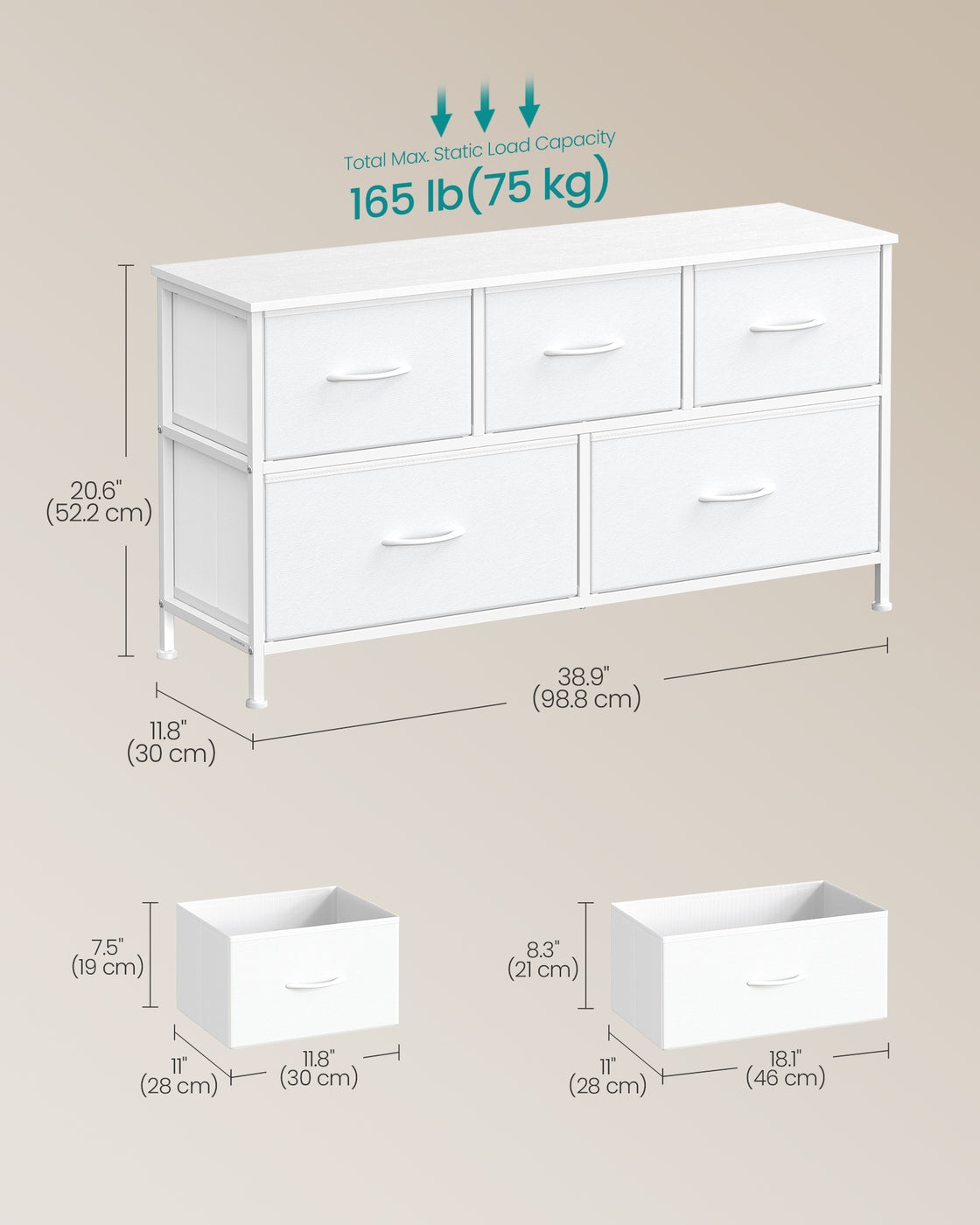 Chest of Drawers 5 Storage Drawers Bedroom - image 5