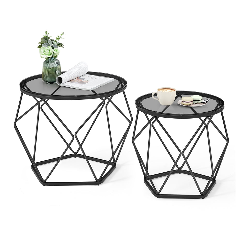 Set of 2 Round Coffee Tables Slate Grey and Ink Black - image 1